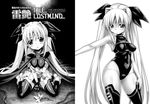  blush breasts cape chain fate_testarossa flower greyscale hair_ribbon hotori_(sion) leotard long_hair lyrical_nanoha mahou_shoujo_lyrical_nanoha_strikers medium_breasts monochrome ribbon sitting skirt thighhighs wariza 