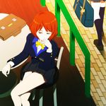  bad_id bad_pixiv_id bag blazer bookbag chair crossed_legs from_above green_eyes hal_falena hand_to_own_mouth inokura_yui jacket multiple_girls ookura_miyako orange_hair pleated_skirt school_uniform short_hair sitting skirt table tokimeki_memorial tokimeki_memorial_4 