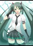  bad_id bad_pixiv_id blush daiaru gloves green_eyes green_hair hair_ornament hatsune_miku jewelry long_hair necklace open_mouth solo standing thighhighs twintails vocaloid 