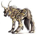  ambiguous_gender armor canine horns looking_at_viewer lyanti markings solo spikes tribal 