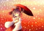  absurdres ascot bow brown_eyes brown_hair detached_sleeves detsu hair_bow hair_ornament hakurei_reimu highres japanese_clothes oriental_umbrella smile solo touhou umbrella 