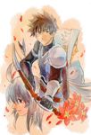  2boys alexei_dinoia black_hair bow_(weapon) casey_(tov) damuron_atomaisu flower housui_(g3hopes) long_hair multiple_boys tales_of_(series) tales_of_vesperia weapon white_hair 