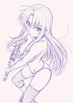  breasts densetsu_no_yuusha_no_densetsu ferris_eris kneehighs long_hair looking_at_viewer medium_breasts misnon_the_great monochrome panties smile solo sword thighhighs topless underwear underwear_only weapon 