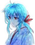  blue_hair female gradient gradient_background japanese_clothes kimono long_hair mr_(pixiv325245) ponytail red_eyes solo white_background yu_yu_hakusho yukina_(yu_yu_hakusho) yuu_yuu_hakusho 