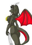  bat_wings bikini black black_body black_hair breasts clothed clothing cynder dragon female hair looking_at_viewer looking_back markings plain_background pose purple_eyes red red_markings skimpy solo spyro_the_dragon swimsuit tight_clothing unknown_artist video_games white_background wings 