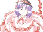  closed_eyes hat nagae_iku purple_hair short_hair smile solo supon touhou 