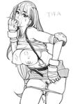  after_sex breasts cum cum_in_pussy earrings final_fantasy final_fantasy_vii fingerless_gloves gloves greyscale jewelry large_breasts long_hair mama_(mama_hiro) monochrome panties panty_pull pubic_hair shirt_lift skirt solo suspender_skirt suspenders tifa_lockhart underwear 