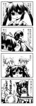  4koma :&lt; comic desk greyscale highres hirasawa_ui k-on! konokono long_hair monochrome multiple_girls nakano_azusa ponytail school_uniform short_hair skirt suzuki_jun translated twintails |_| 