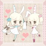  animal_ears blonde_hair brown_eyes bunny_ears chibi mismatched_legwear multiple_girls original pantyhose puti_devil 