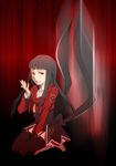  black_hair black_legwear boots kneeling long_hair lucifer misumi_kouji ougon_musou_kyoku red_eyes solo stakes_of_purgatory thighhighs umineko_no_naku_koro_ni 