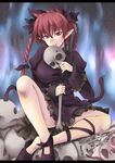  animal_ears bad_id bad_pixiv_id bone braid cat_ears cat_tail extra_ears kaenbyou_rin legs multiple_tails no_socks red_eyes red_hair shoe_dangle sitting skeleton skull solo tail touhou twin_braids twintails yude 