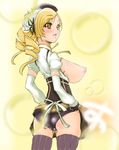  ass beret blonde_hair breasts drill_hair fingerless_gloves gloves hair_ornament hat labia large_breasts magical_girl mahou_shoujo_madoka_magica panties soi solo striped striped_legwear tomoe_mami underwear vertical-striped_legwear vertical_stripes yellow_eyes 