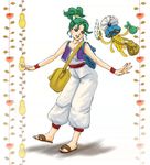  bag bracelet cosplay curly_hair dragon_quest dragon_quest_iii dragon_quest_iv earrings facial_hair green_hair heroine_(dq4) hoimi_slime jewelry merchant_(dq3) merchant_(dq3)_(cosplay) mustache nao_(moji) overalls purple_eyes sandals short_hair short_ponytail smile turban vest wings 