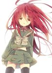  alastor_(shakugan_no_shana) bow jewelry long_hair migu_(migu_room) pendant red_eyes red_hair school_uniform shakugan_no_shana shana skirt solo tears thighhighs wind zettai_ryouiki 