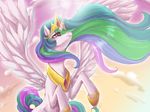  crown equine female feral friendship_is_magic hair hi_res horn horns horse karnella mammal multi-colored_hair my_little_pony necklace pink_eyes pony princess_celestia_(mlp) rainbow_hair royalty solo tiara wallpaper white_body winged_unicorn wings 