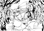  ascot bad_id bad_pixiv_id flandre_scarlet greyscale hat highres laevatein midriff monochrome navel side_ponytail smile solo touhou uousa-ou weapon wings 