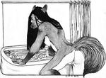  2005 bath bathroom canine female fox hair looking_at_viewer nude pencils presenting pussy solo unknown_artist 