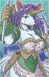  armor big_breasts breasts cleavage dagger female horns legend_of_mana ryou sierra solo weapon 