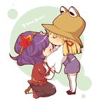  bad_id bad_pixiv_id blush chibi closed_eyes english forehead_kiss kiguchiko kiss moriya_suwako multiple_girls tears touhou yasaka_kanako yuri 