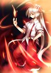  ahoge bow fingernails fire fujiwara_no_mokou hair_bow hand_in_pocket long_hair profile solo suspenders touhou yetworldview_kaze 