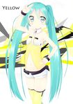  aqua_eyes aqua_hair hatsune_miku headset highres long_hair navel necktie project_diva_(series) project_diva_2nd shorts smile solo thighhighs tunamayochan twintails very_long_hair vocaloid vocaloid_(lat-type_ver) yellow_(vocaloid) 