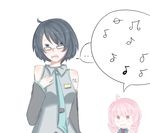  2girls blue_hair cosplay drill_hair glasses hakamichi_shizune hatsune_miku hatsune_miku_(cosplay) kasane_teto kasane_teto_(cosplay) katawa_shoujo mikado_shiina misharoute multiple_girls musical_note mute parody pink_hair teamwork twin_drills twintails utau vocaloid 