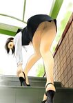  bad_id bad_pixiv_id bent_over black_hair crotch_seam high_heels highres legs office_lady original panties panties_under_pantyhose pantyhose pantyshot realistic sheer_legwear shoes solo stairs toshinobu40 underwear upskirt white_panties 