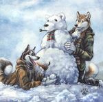  background blotch canine carrot couple dog male snow snowball snowman suggestive_food wolf 
