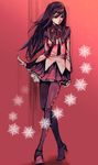  akemi_homura black_eyes black_hair bow hairband high_heels ideissai long_hair magical_girl mahou_shoujo_madoka_magica pantyhose shoes skirt snowflakes solo 