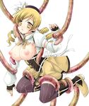  bad_id bad_pixiv_id beret blonde_hair boots breasts corset drill_hair fingerless_gloves gloves hat kurosawa_kiyotaka large_breasts magical_girl mahou_shoujo_madoka_magica puffy_sleeves solo tentacles thighhighs tomoe_mami torn_clothes yellow_eyes 