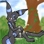  blush cum cumshot day ear_markings face_markings forest looking_at_viewer male messy one_eye_closed orgasm outside penis pez_(artist) pezaku pok&eacute;mon pok&eacute;morph red_eyes sitting solo tail tail_markings tree umbreon wink 