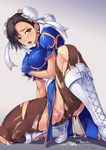  1girl amei_sumeru breasts bukkake capcom censored chun-li cum erect_nipples highres pussy street_fighter torn_clothes 