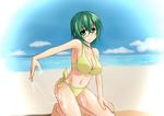  amder bad_id bad_pixiv_id bikini breasts cleavage glasses green_eyes green_hair infinite_stratos large_breasts ocean short_hair solo suggestive_fluid swimsuit yamada_maya_(infinite_stratos) 