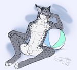  2010 balls beach_ball feline glasses lynx male nude sheath solo spottyjaguar spread_legs spreading 