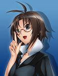  adjusting_eyewear bespectacled black_eyes black_hair bowalia glasses idolmaster idolmaster_(classic) idolmaster_2 kikuchi_makoto short_hair solo 