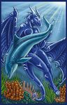  anthro blue blue_body blue_eyes blue_theme body_markings breasts cetacean claws dolphin dragon female feral horn horns kiartia mammal marine markings navel nipples non-anthro nude solo tail underwater water wings 