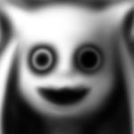  blurry greyscale horror_(theme) kyubey looking_at_viewer mahou_shoujo_madoka_magica monochrome no_humans noron open_mouth smile 