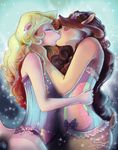  calicokitea corset couple eyeshadow female girly hair kissing lace lesbian long_hair love pink purple sparkles 