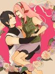  amr anbu barefoot black_hair couple flower green_eyes haruno_sakura jewelry long_hair nail_polish naruto naruto_shippuuden pink_hair ring rings sai sai_(naruto) 