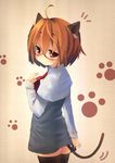 animal_ears blush cat_ears cat_tail fujiwara_gacho glasses highres orange_hair original paw_print red_hair solo tail 