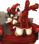  alternate_costume ass bare_shoulders belt black_hair black_panties boots breasts chair choker cleavage collar dizzy_(artist) fingerless_gloves full_body gloves green_eyes guilty_gear guilty_gear_xx hair_over_one_eye hat high_heels i-no jacket large_breasts legs_up miniskirt mole mole_above_mouth o-ring o-ring_top panties red_hat shoes short_hair sitting skirt solo thigh_boots thighhighs thighs underwear witch_hat 