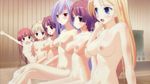  6girls big_breasts blonde_hair blue_eyes blush breasts brown_eyes brown_hair cap carina_verritti character_request chelsea_arcot flat_chest large_breasts long_hair medium_breasts minette multiple_girls naked navel nipples nude open_mouth purple_hair red_eyes red_hair ritos_tortilla salsa_tortilla short_hair shukufuku_no_campanella sitting small_breasts smile smilernagnes_boulange 