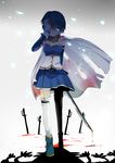  bad_id bad_pixiv_id blood blue blue_eyes blue_hair cape dripping hand_over_eye mahou_shoujo_madoka_magica miki_sayaka multiple_hands one_eye_covered pun2 revision short_hair solo sword tears thighhighs torn_cape weapon 
