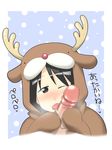  1girl animal_costume blush censored hetero highres ichigo_mashimaro itou_nobue makarou oral penis reindeer_costume snow solo_focus tongue 