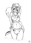  black_and_white blood blush female knife looking_at_viewer midriff monochrome navel scowl skunk sneakerfox solo squik standing stfu tank_top 
