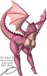  anthrofied big_breasts breasts dragon dragon_(shrek) english_text female green_eyes looking_at_viewer nipples pink pink_body pose puckered_lips rule_34 scalie shrek solo steven_stagg text traced wings 