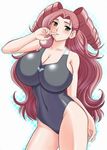  artist_request blush breasts drill_hair heroman huge_breasts one-piece_swimsuit one_piece_swimsuit pink_hair swimsuit vera_collins yellow_eyes 