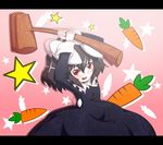  alternate_color alternate_costume animal_ears bad_id bad_pixiv_id black_hair bunny_ears bunny_tail carrot cross dress hammer heikouidou_(seraeno) inaba_tewi jewelry letterboxed necklace red_eyes solo star tail touhou 