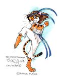  2001 aimee aimee_major blue_eyes brown_hair feline female hair karate martial_arts solo tiger 