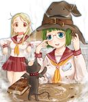  bad_id bad_pixiv_id blonde_hair blue_eyes book bra burnt_clothes cat copyright_request glasses green_hair hat lingerie long_hair magic_circle magic_research multiple_girls school_uniform short_hair skirt sweatdrop takagi_hideaki tears underwear witch_hat 